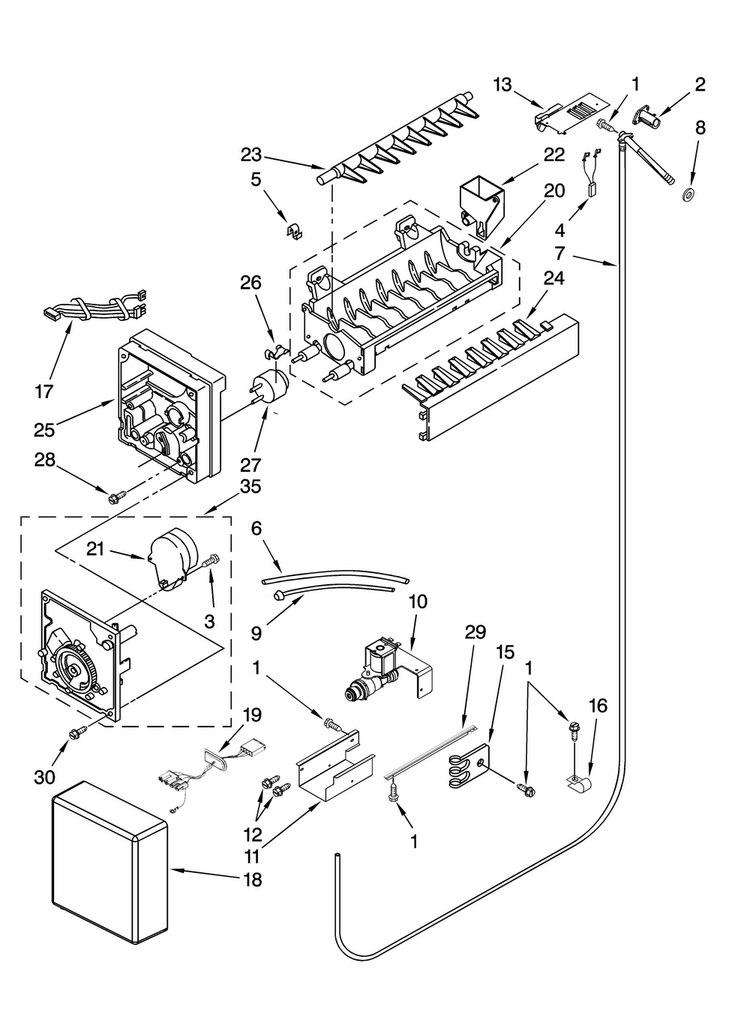 Icemaker Parts Diagram and Parts List for JB36CXFXRB00  Jenn-Air Refrigerator