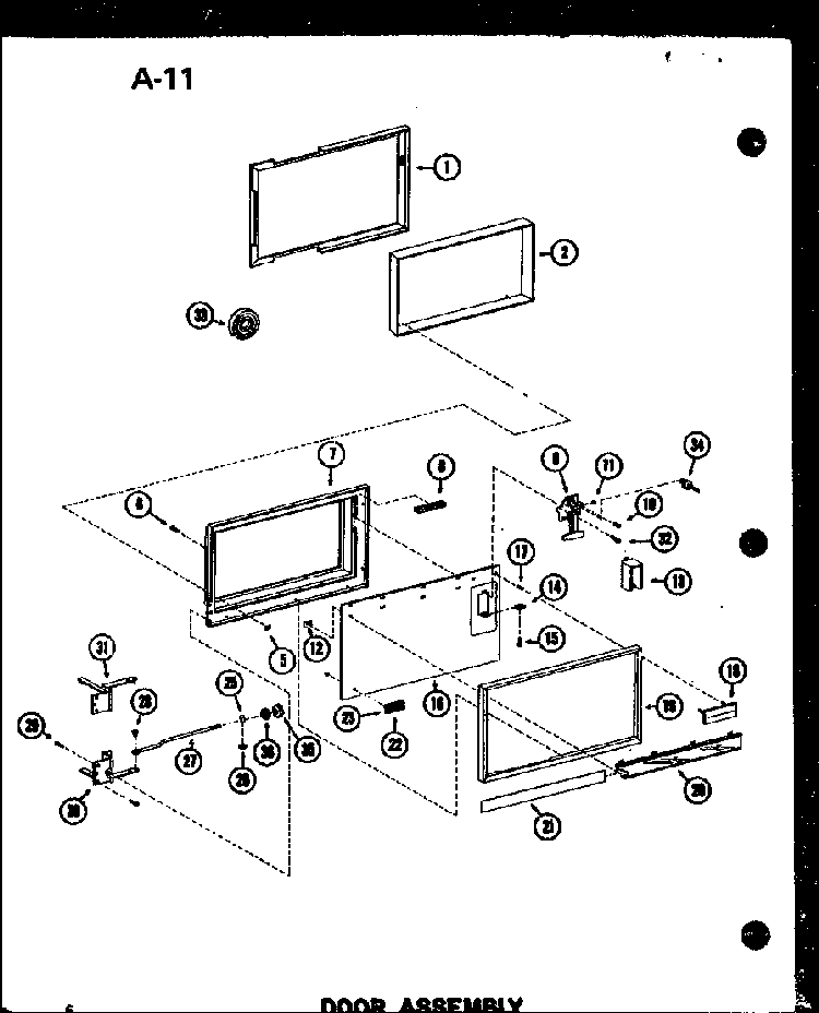 Door Assembly Diagram and Parts List for RC-14 P72100-9M Amana Microwave