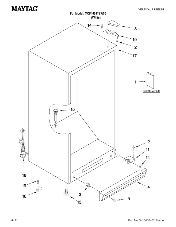 Cabinet Parts Diagram and Parts List for MQF1656TEW00  Maytag Freezer