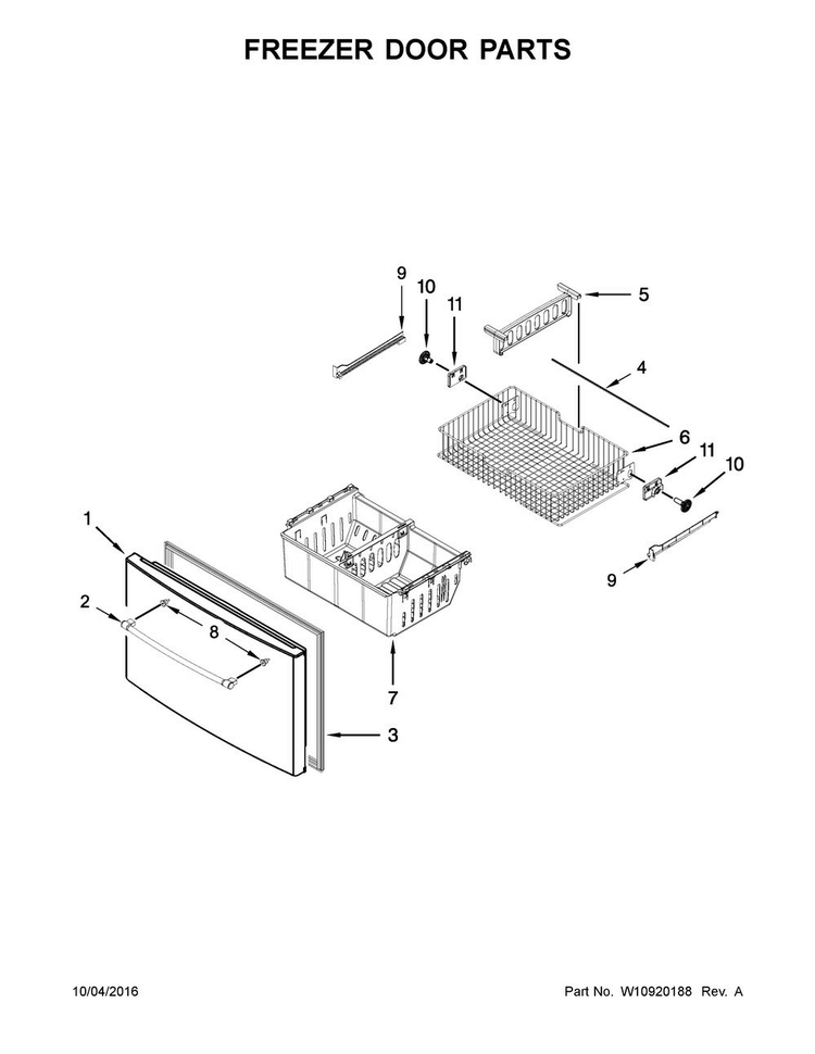 Freezer Door Parts Diagram and Parts List for MFI2570FEB00  Maytag Refrigerator