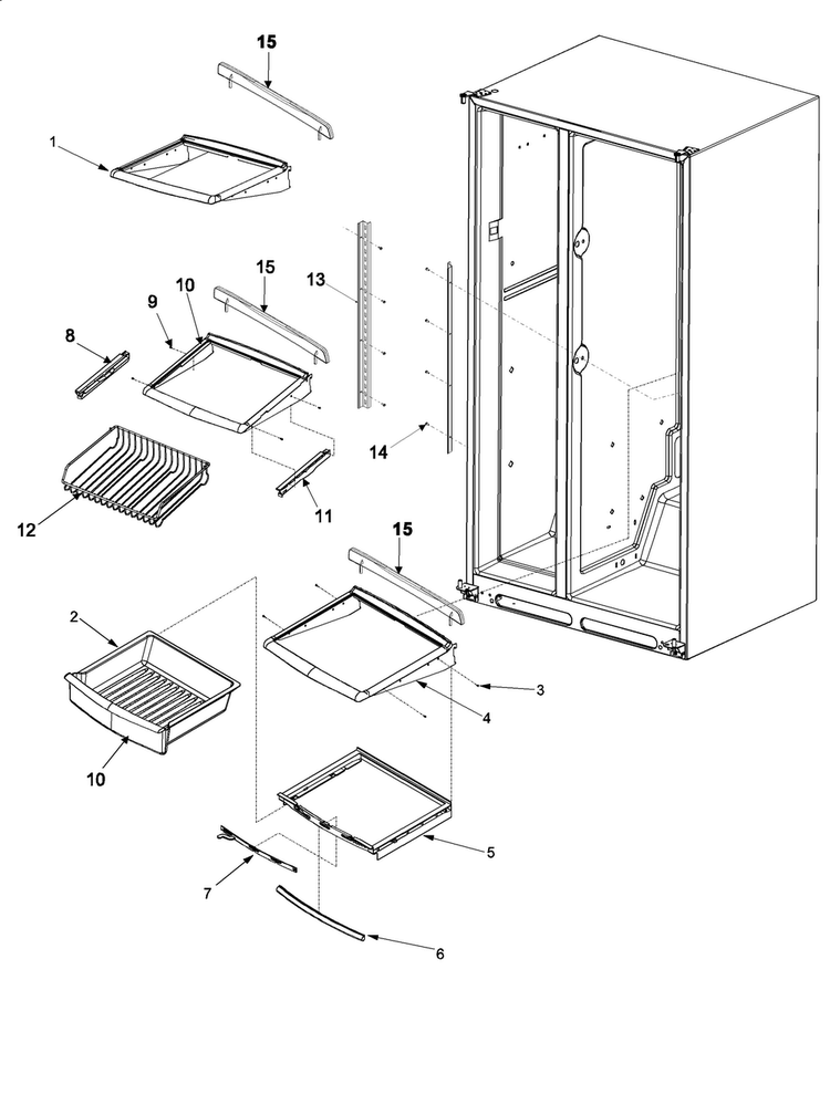 Deli And Ref Shelf Diagram and Parts List for XRSS267BB-PXRSS267BB1  Amana Refrigerator