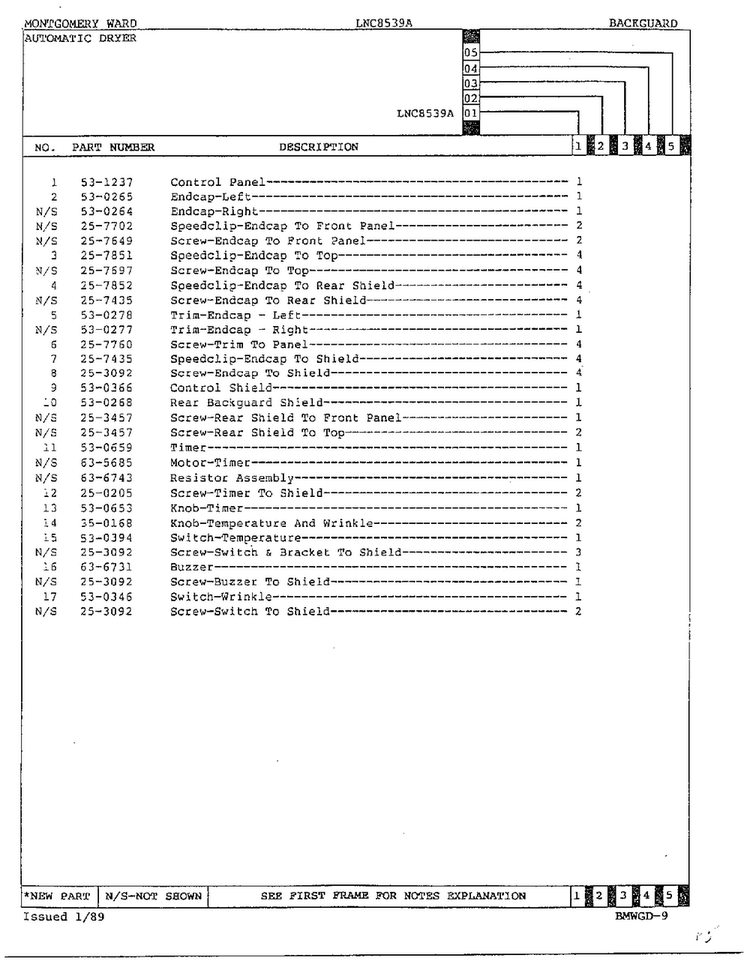 Automatic Dryer-backguard Page 2 Diagram and Parts List for 8539A  Norge Dryer