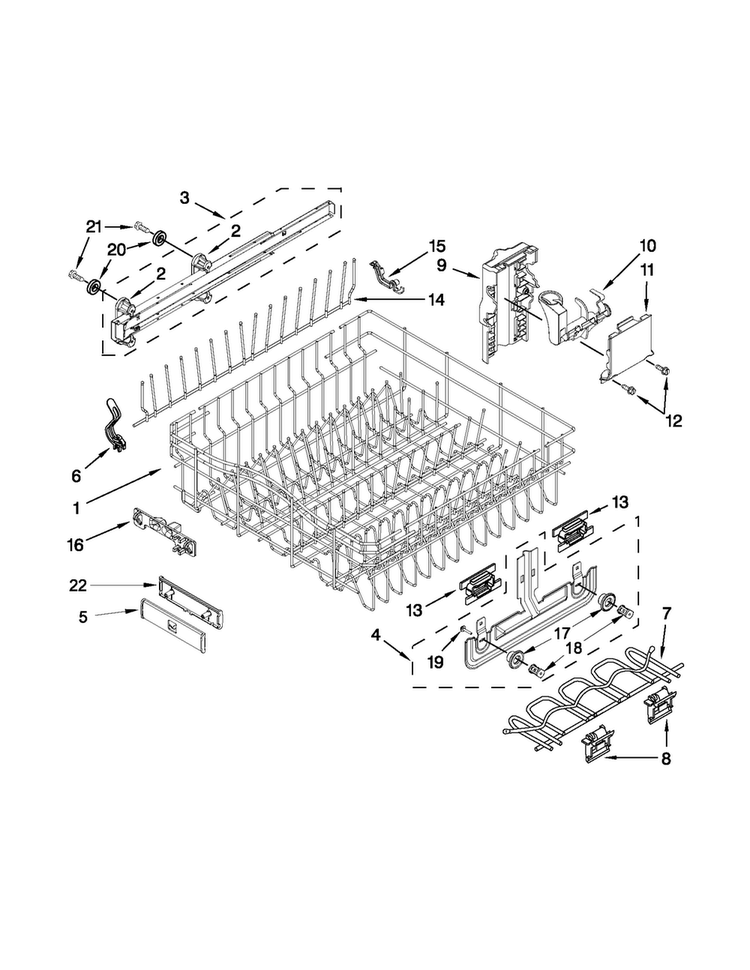 Upper Rack And Track Parts Diagram and Parts List for JDB3650AWF0  Jenn-Air Dishwasher