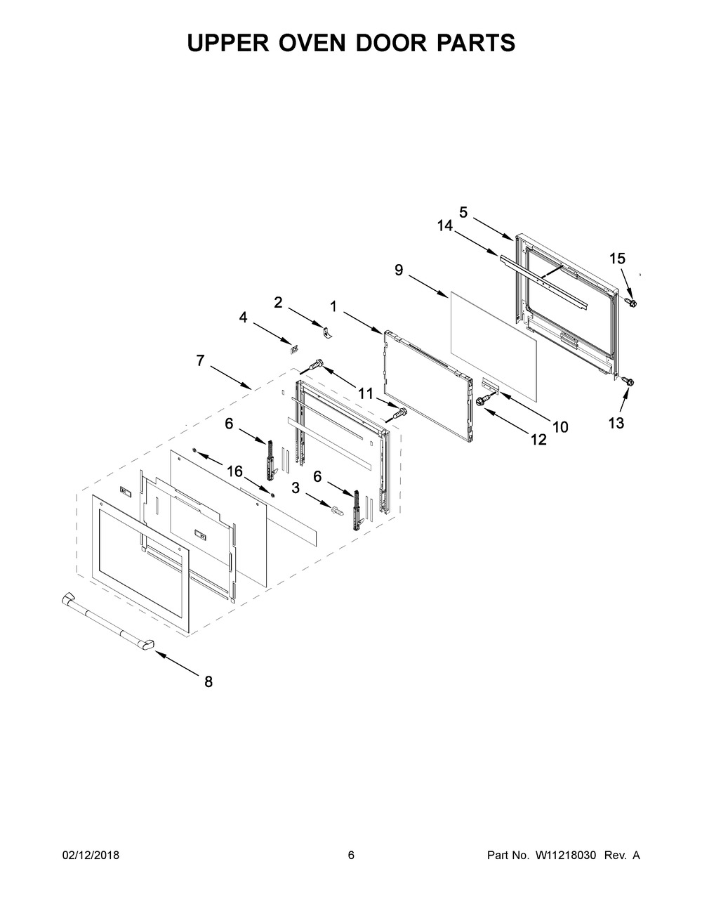 Upper Oven Door Parts Diagram and Parts List for JJW2830DP02  Maytag Wall Oven