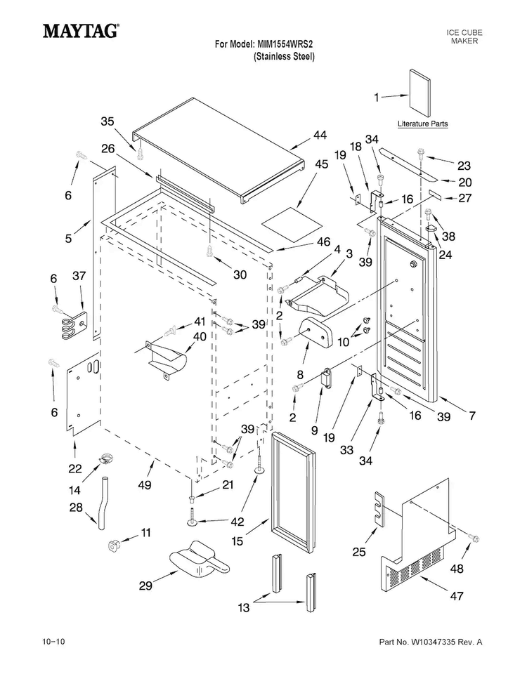 Cabinet Liner And Door Parts Diagram and Parts List for MIM1554WRS2  Maytag Ice Maker