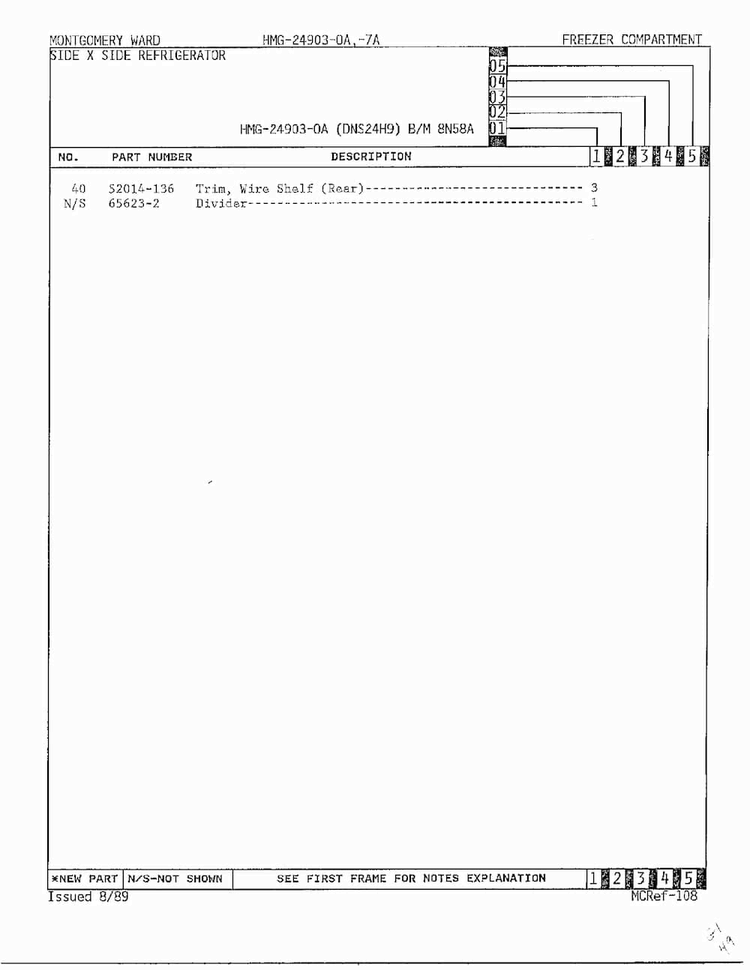Freezer Compartment Page 3 Diagram and Parts List for 24903-OA  Admiral Refrigerator