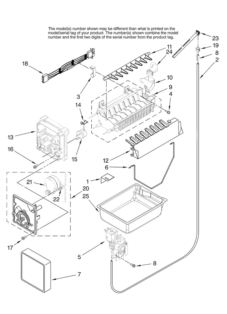 Icemaker Parts, Optional Parts Diagram and Parts List for MFF2558KEB11  Maytag Refrigerator