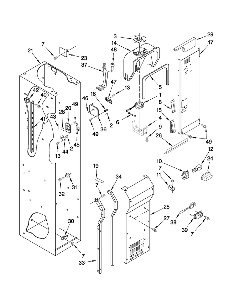 Freezer Liner And Air Flow Parts Diagram and Parts List for JS48CXDBDB01  Jenn-Air Refrigerator