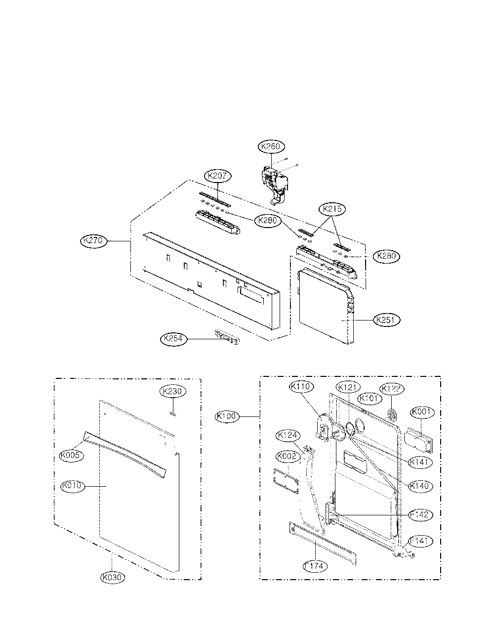 Panel And Door Parts Diagram and Parts List for 72214693610  Kenmore Dishwasher