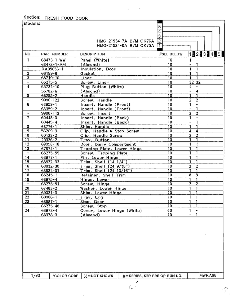 Fresh Food Door Page 2 Diagram and Parts List for 21534-7A  Admiral Refrigerator