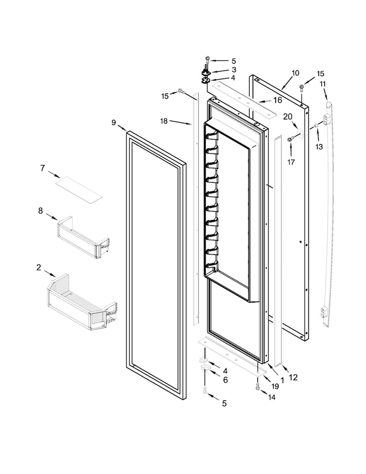 Refrigerator Door Parts Diagram and Parts List for JS48SSDUDE00  Jenn-Air Refrigerator