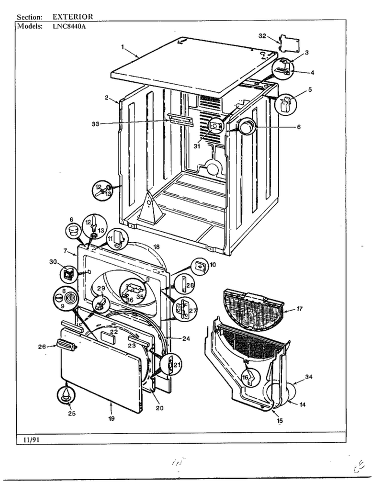 Exterior Diagram and Parts List for 8440A REV C Norge Dryer