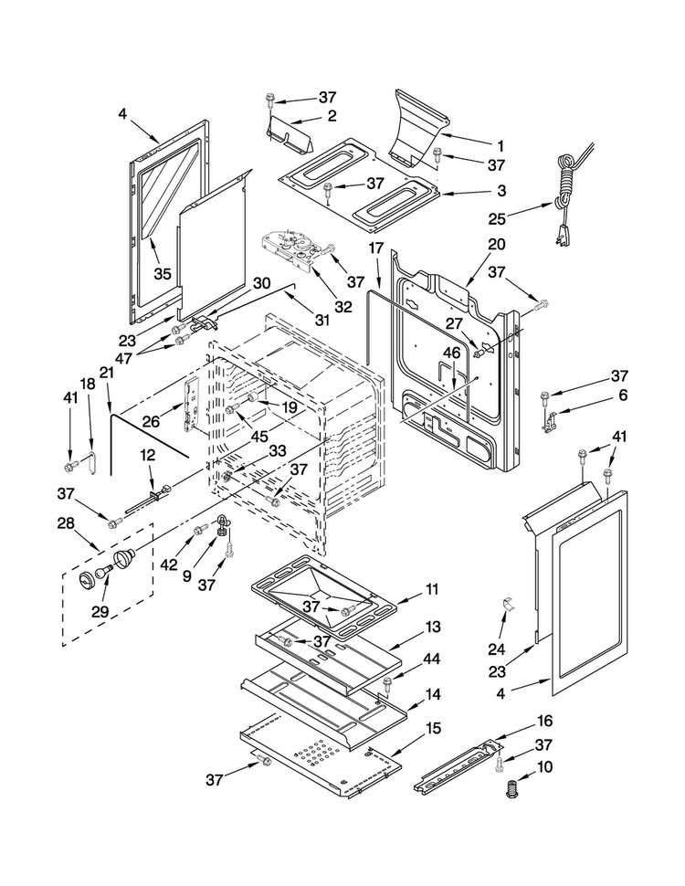 Chassis Parts Diagram and Parts List for MGR7661WB0  Maytag Range