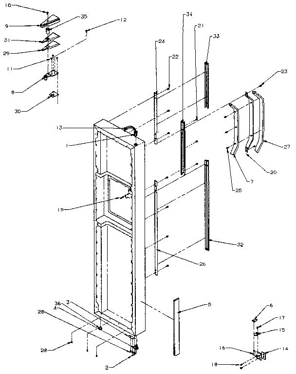 Freezer Door Hinge And Trim Diagram and Parts List for SXD27N-P1162411W  Amana Refrigerator