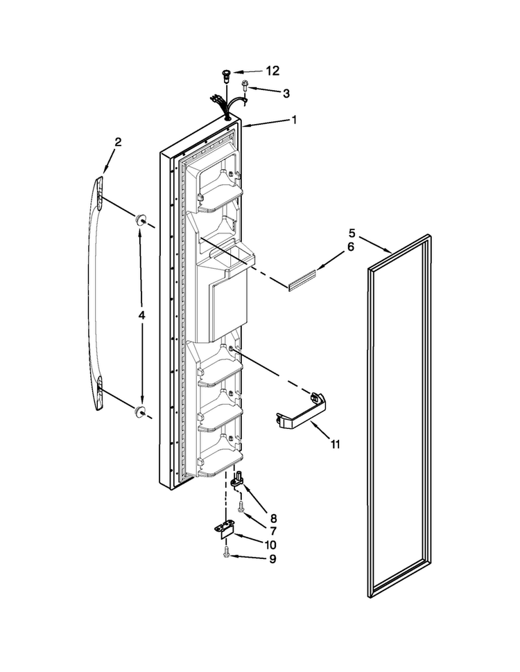 Freezer Door Diagram and Parts List for MSF25D4XAB00  Maytag Refrigerator