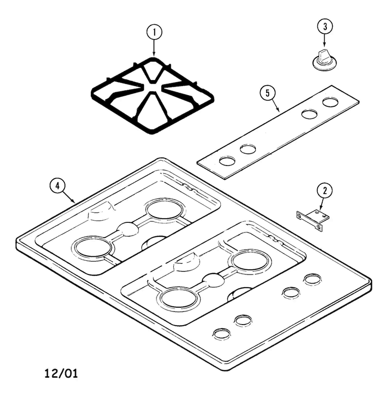 Top Assembly Diagram and Parts List for D8210PT-L  Maytag Cooktop