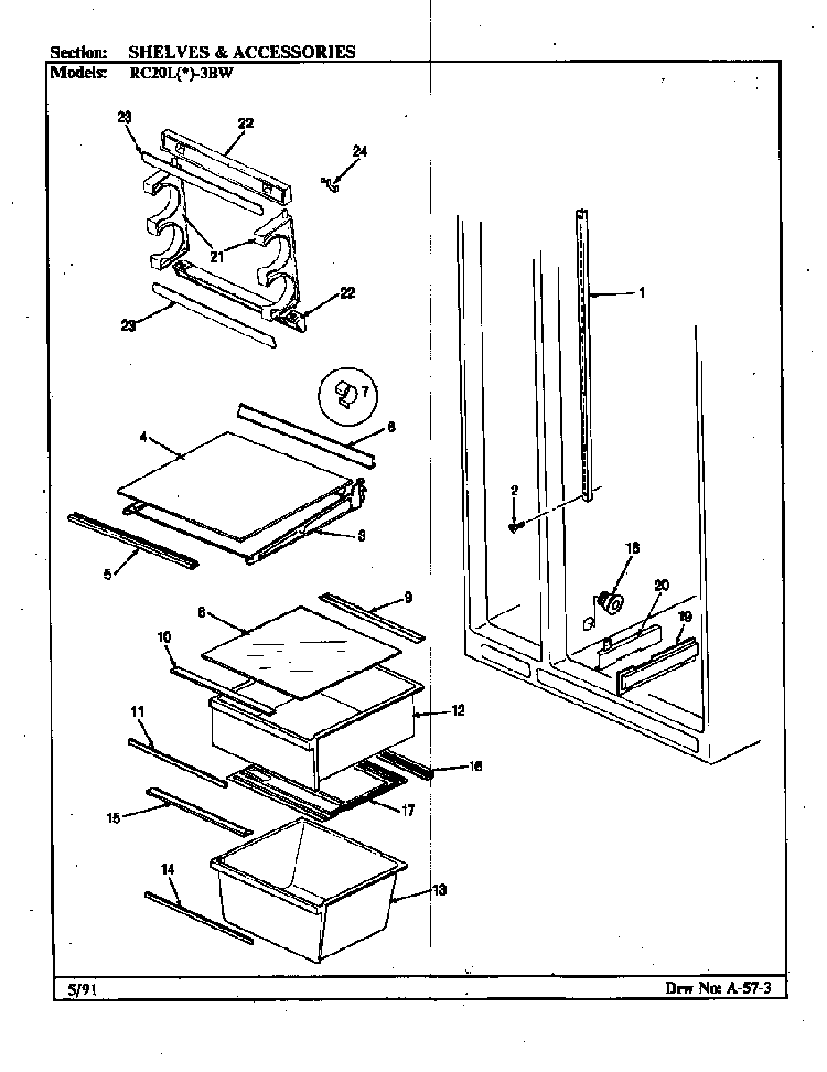 Shelves & Accessories Diagram and Parts List for RC20LA-3BW-BS08A  Magic Chef Refrigerator