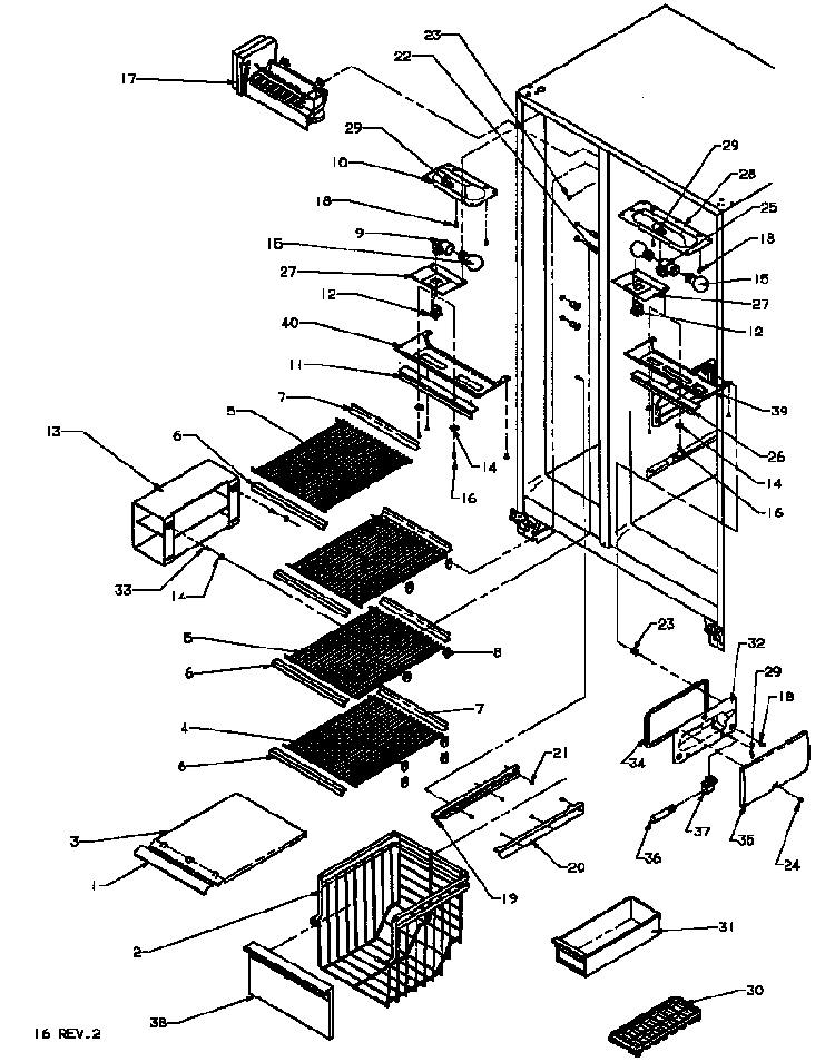 Freezer Shelving And Refrigerator Light Diagram and Parts List for SS22NBW-P1162706WW  Amana Refrigerator