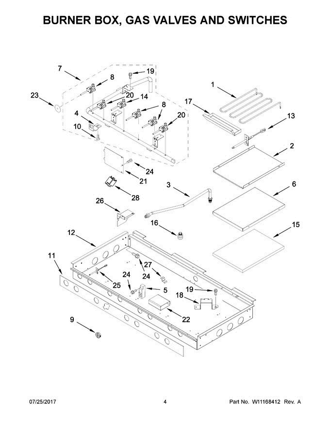 03 - Burner Box, Gas Valves And Switches Diagram and Parts List for JLRP548WP01  Jenn-Air Range