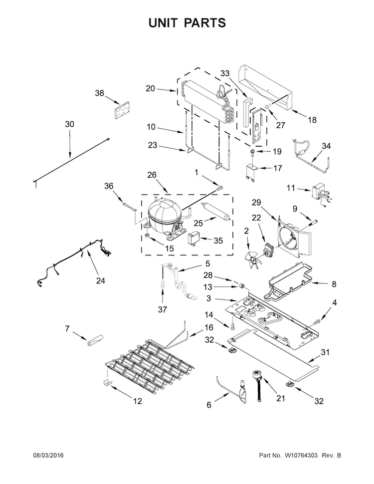 Unit Parts Diagram and Parts List for JFX2897DRP00  Jenn-Air Refrigerator