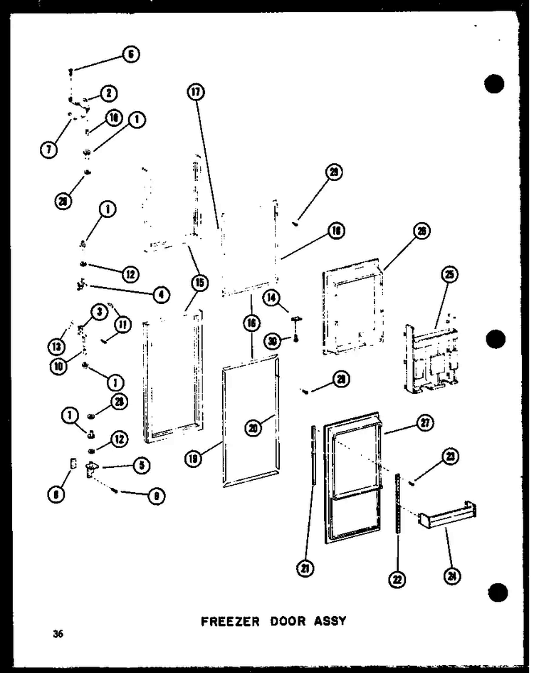 Freezer Door Assy Diagram and Parts List for SRI19C-P73320-54W  Amana Refrigerator