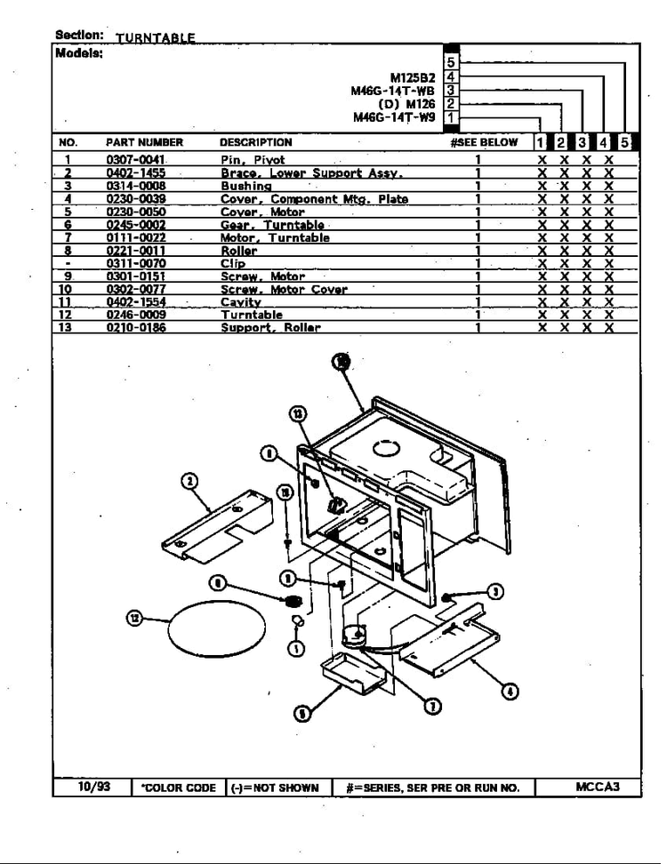 Turntable Diagram and Parts List for DM126  Magic Chef Microwave