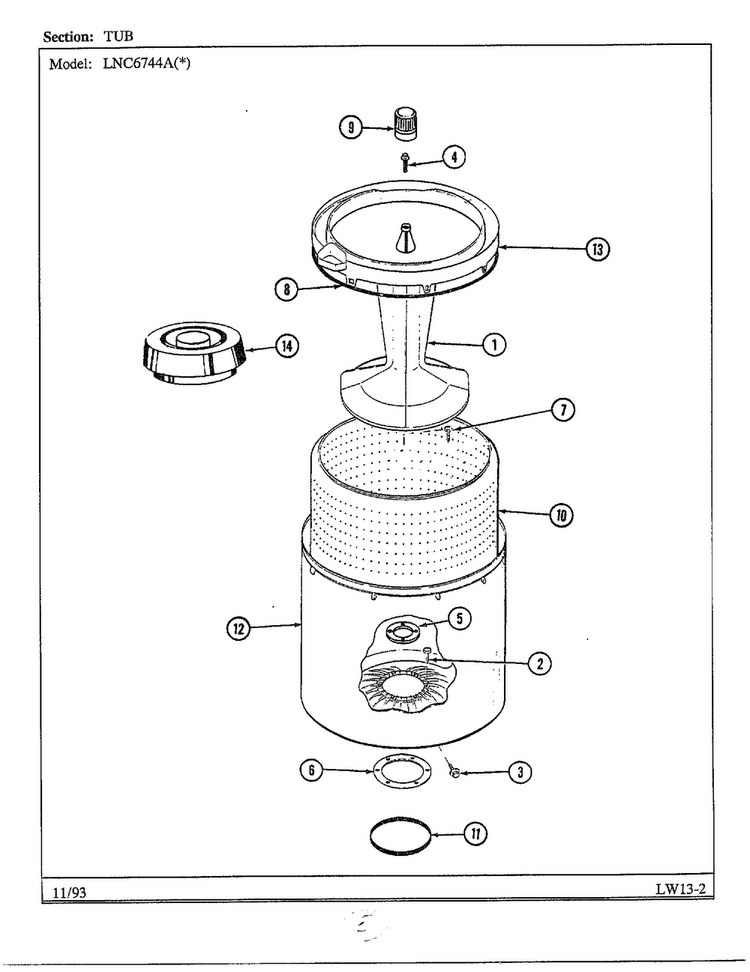 Tub Diagram and Parts List for 6744B  Norge Washer
