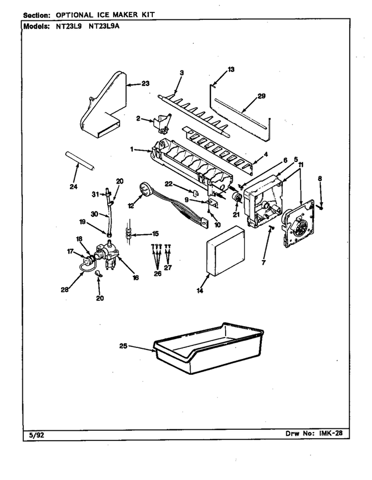 Optional Ice Maker Kit Diagram and Parts List for NT23L9A BA98C Admiral Refrigerator