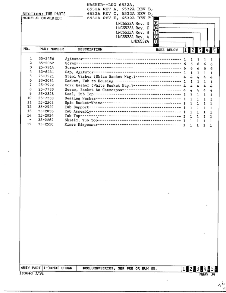 Tub Page 2 Diagram and Parts List for 6532A REV C Norge Washer