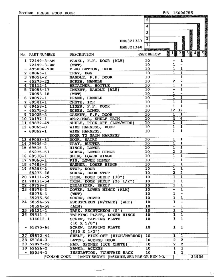 Fresh Food Door Page 2 Diagram and Parts List for 321340  Admiral Refrigerator
