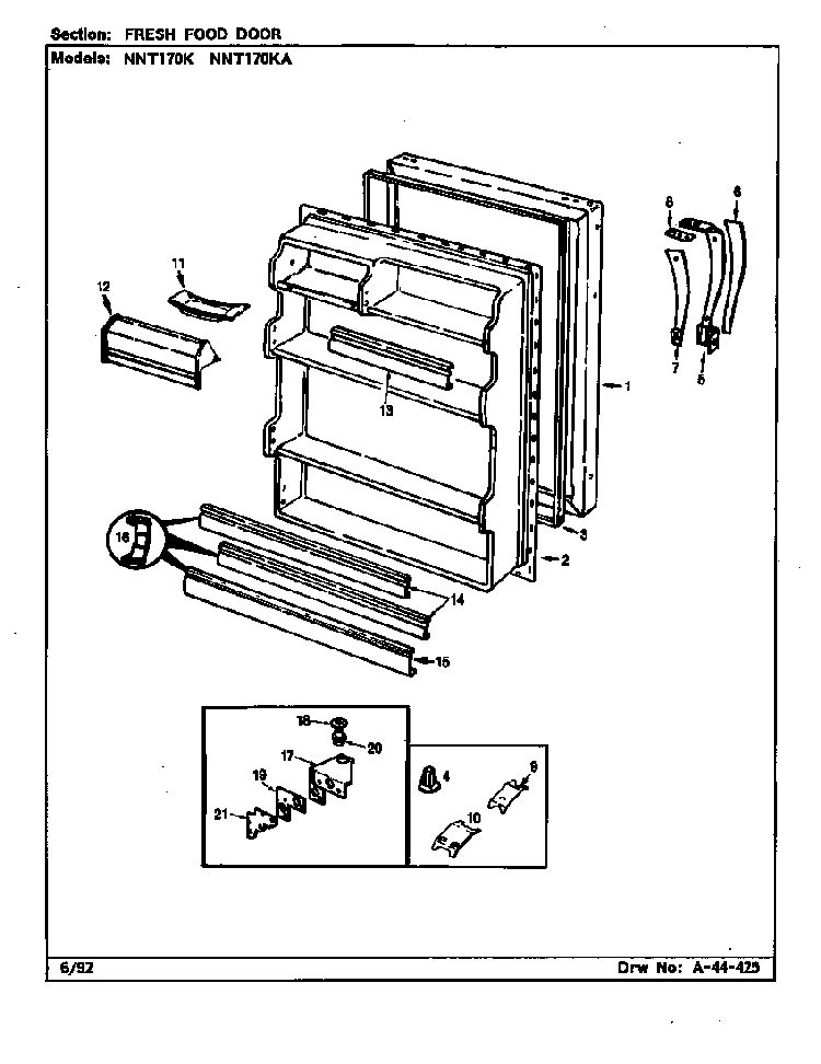 Fresh Food Door Diagram and Parts List for NNT170KA CC29A Maytag Refrigerator