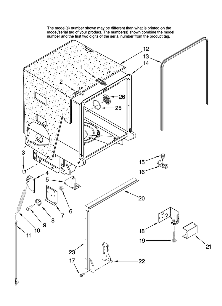 Tub And Frame Parts Diagram and Parts List for MDB6601AWQ46  Maytag Dishwasher