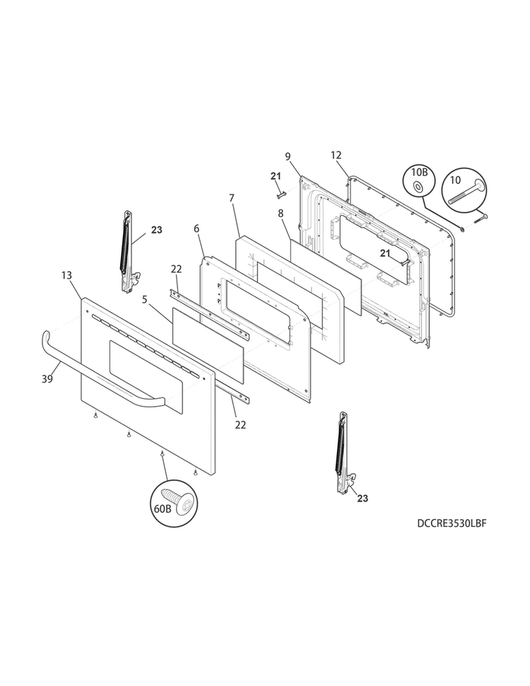 Door Diagram and Parts List for CCRE3530LWF  Crosley Range