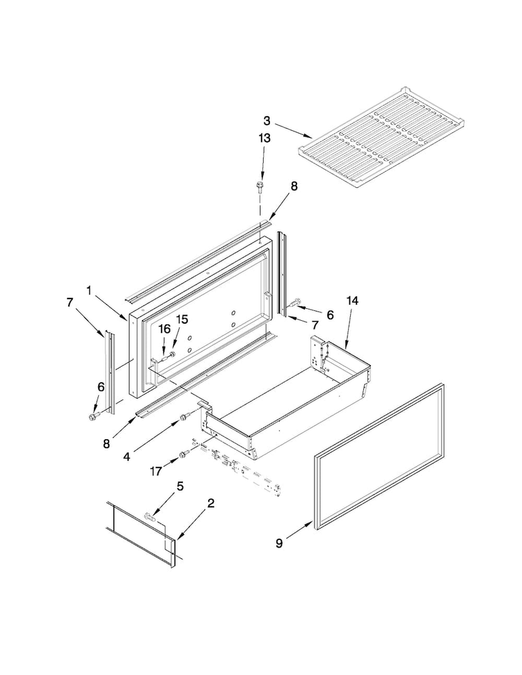 Freezer Door And Basket Parts Diagram and Parts List for JF42NXFXDW01  Jenn-Air Refrigerator