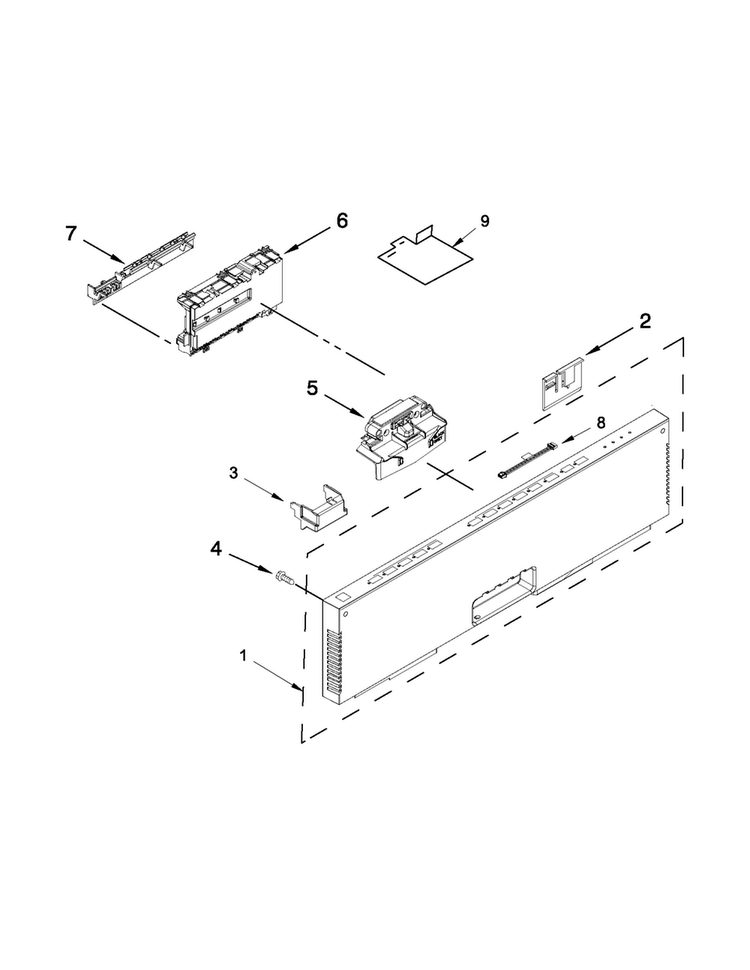 Control Panel And Latch Parts Diagram and Parts List for JDB8500AWX1  Jenn-Air Dishwasher
