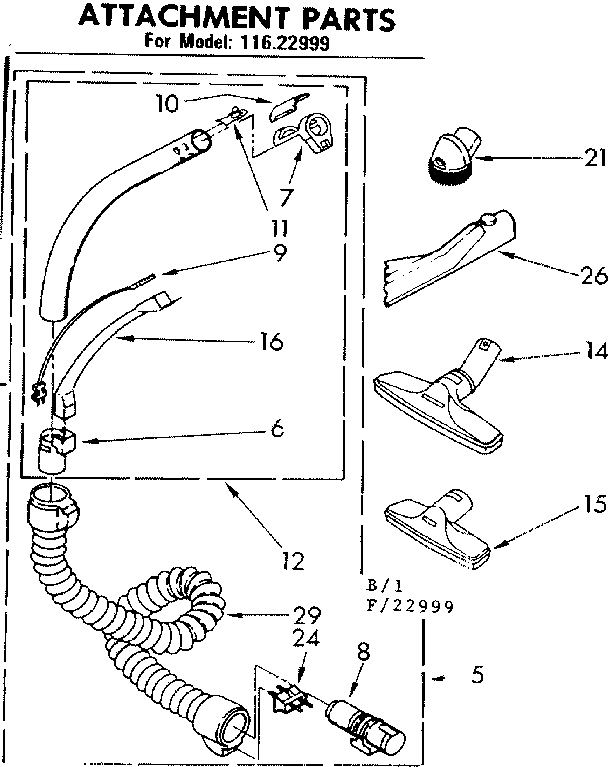 Attachment Parts Diagram and Parts List for 11622999  Kenmore Canister Vacuum
