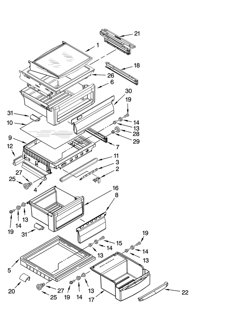 Refrigerator Shelf Parts Diagram and Parts List for JCD2591WES00  Jenn-Air Refrigerator