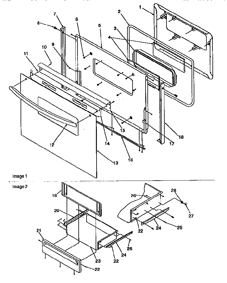 Oven Door & Storage Door Diagram and Parts List for ARG7301W-P1143324NW  Amana Range