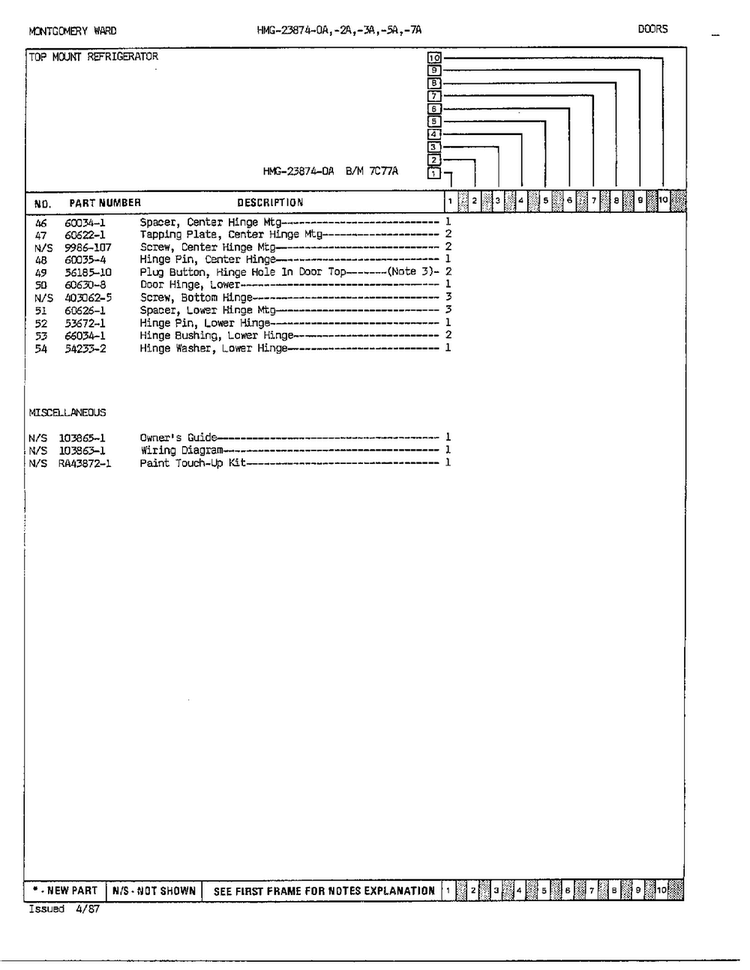 Door Assembly Page 3 Diagram and Parts List for 23874A  Admiral Refrigerator
