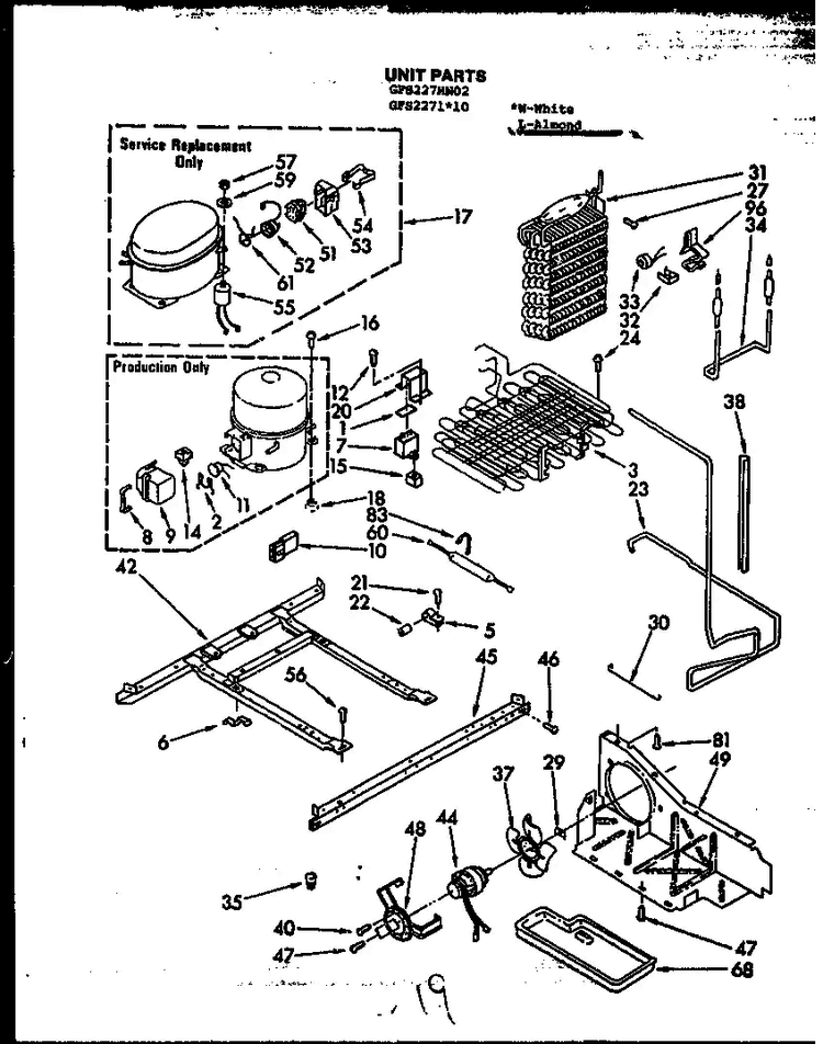 Unit Parts Diagram and Parts List for GFS207 MN01 Caloric Refrigerator