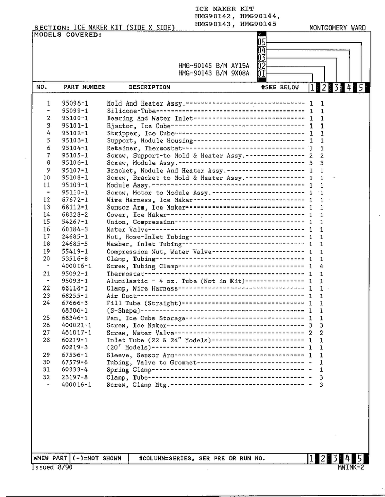 Ice Maker Kit Diagram and Parts List for 90144  Admiral Ice Maker