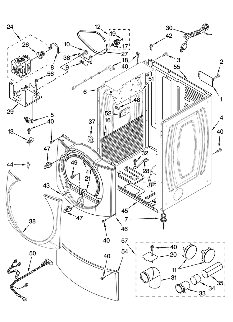 Cabinet Parts Diagram and Parts List for MGDE900VJ1  Maytag Dryer