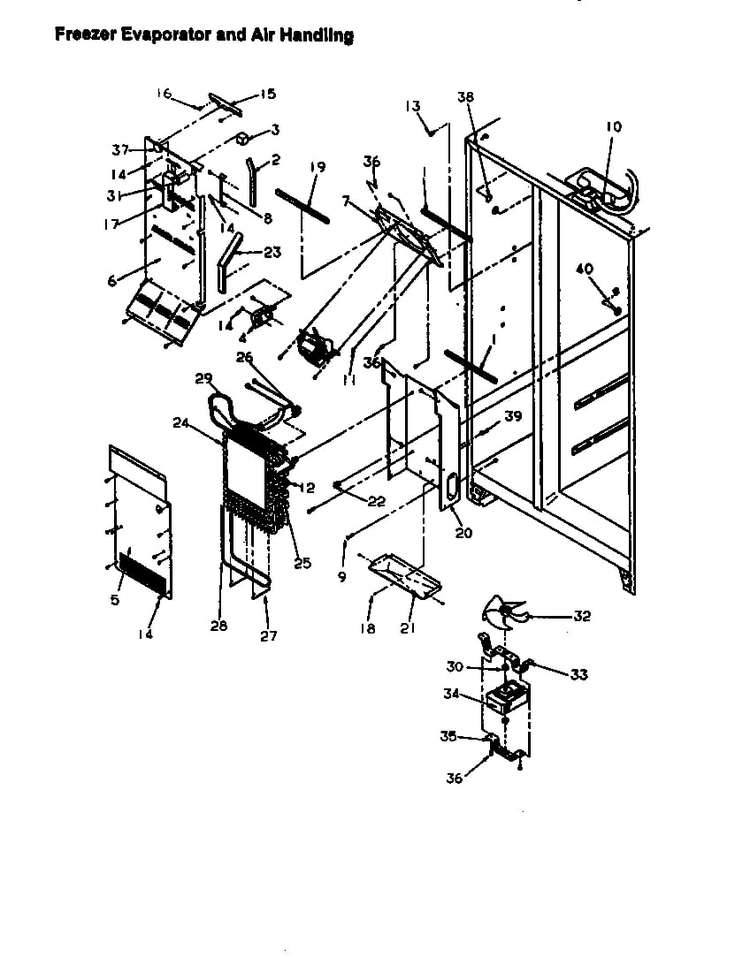 Freezer Evaporator And Air Handling Diagram and Parts List for SX25S-P1198902WL  Amana Refrigerator
