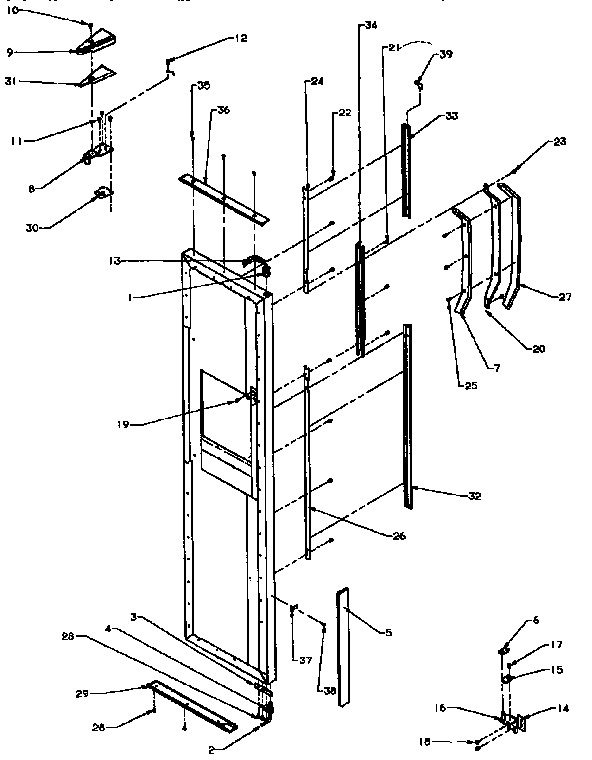 Freezer Door Hinge And Trim Parts Diagram and Parts List for SXD25NP-P1162420W  Amana Refrigerator