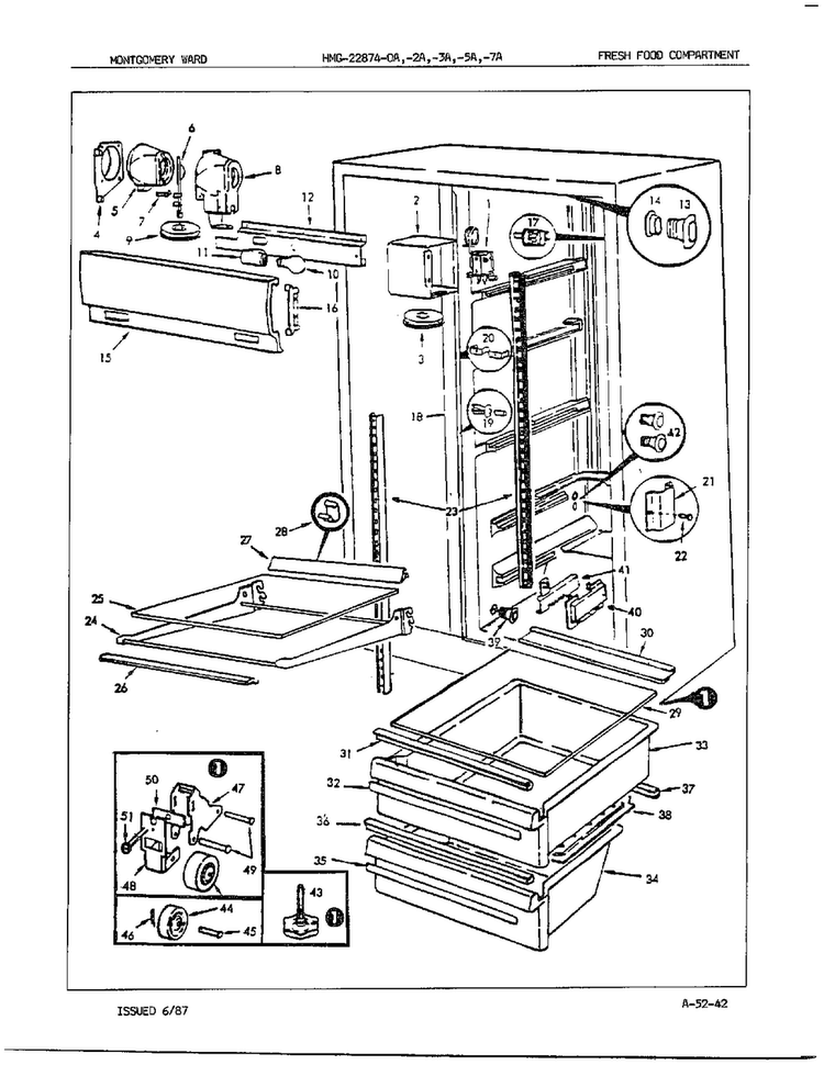 Fresh Food Compartment Diagram and Parts List for 22874A  Admiral Refrigerator