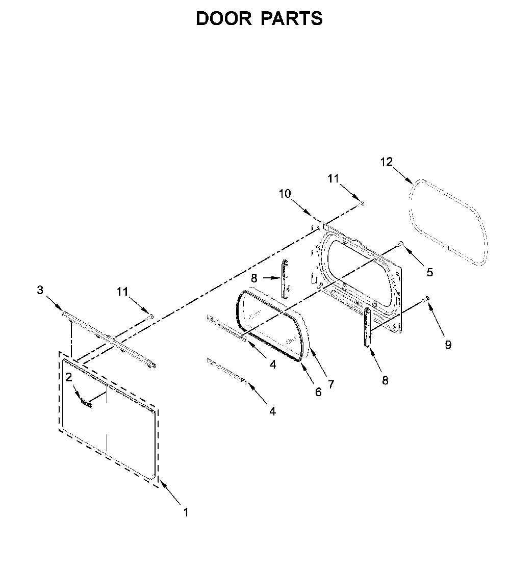Door parts Diagram and Parts List for MED7230HC0  Maytag Dryer