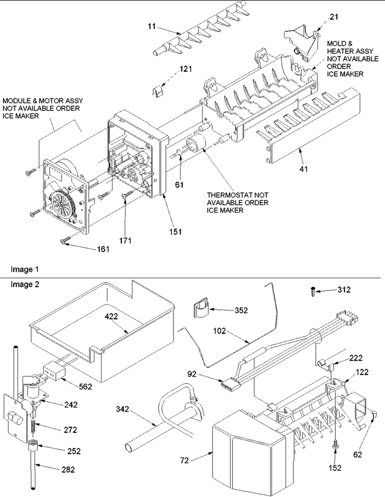 Ice Maker Assy Parts Diagram and Parts List for TX21VC-P1315905WC  Amana Refrigerator