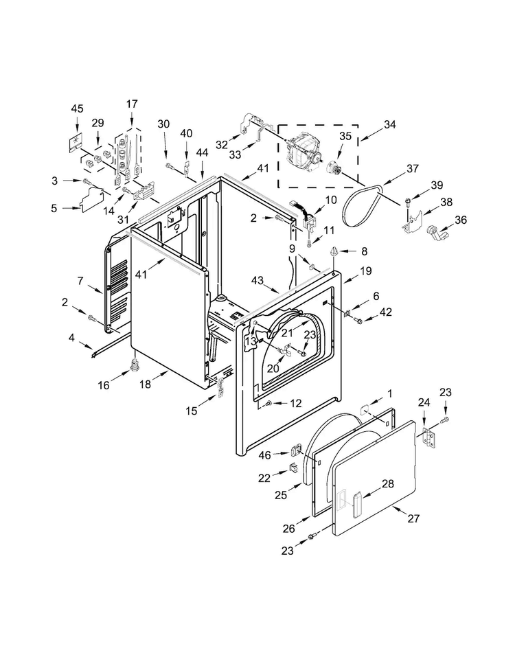 Cabinet Parts Diagram and Parts List for MEDC415EW1  Maytag Dryer