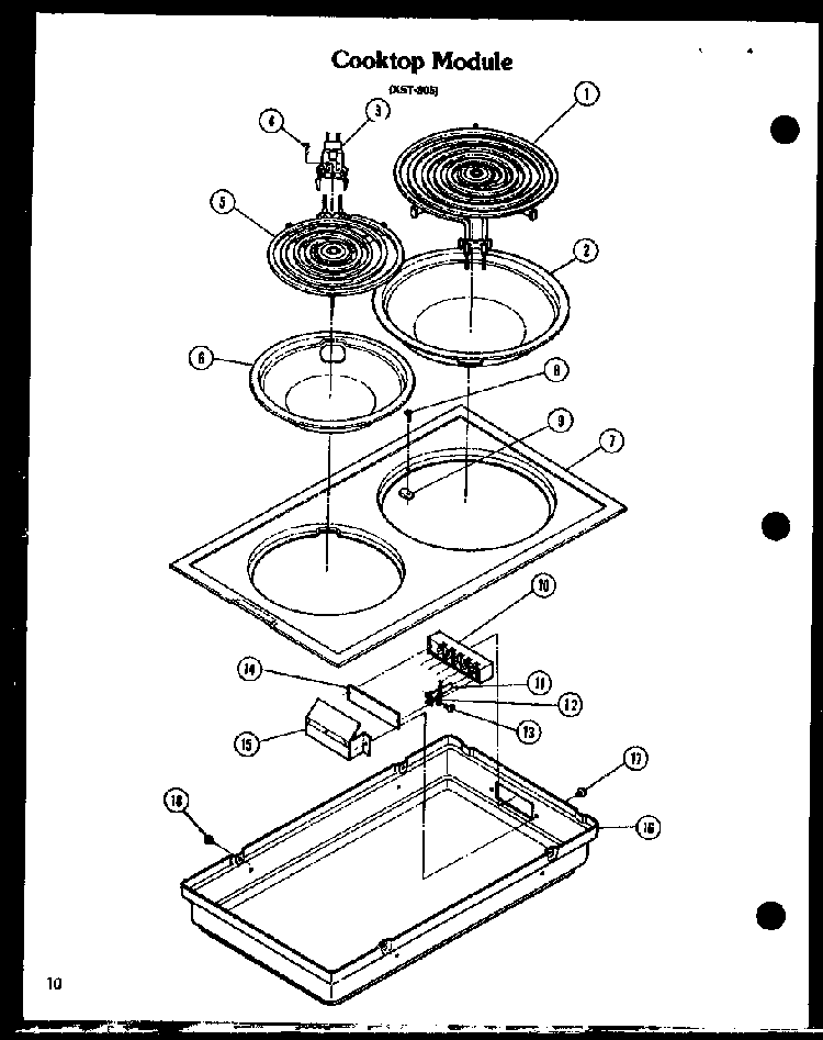 Cooktop Module Diagram and Parts List for AKD-1 P85558-1S Amana Range