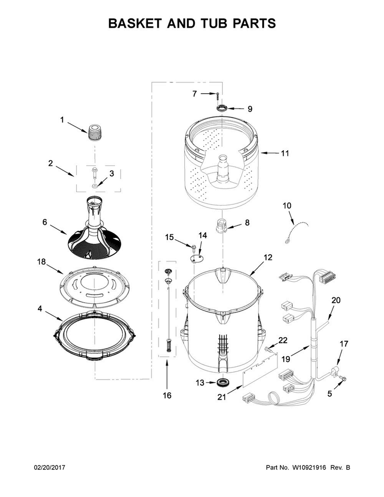 Basket And Tub Parts Diagram and Parts List for 4KMVWC215FW0  Maytag Washer